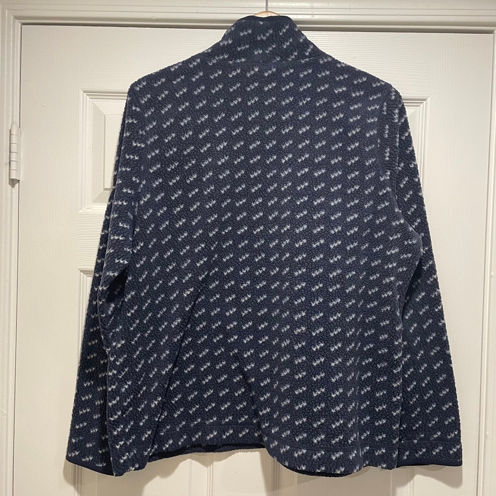 LL Bean Womens Fleece Pullover XL Navy Blue Polyester Geometric Funnel Neck Top - Picture 2 of 9
